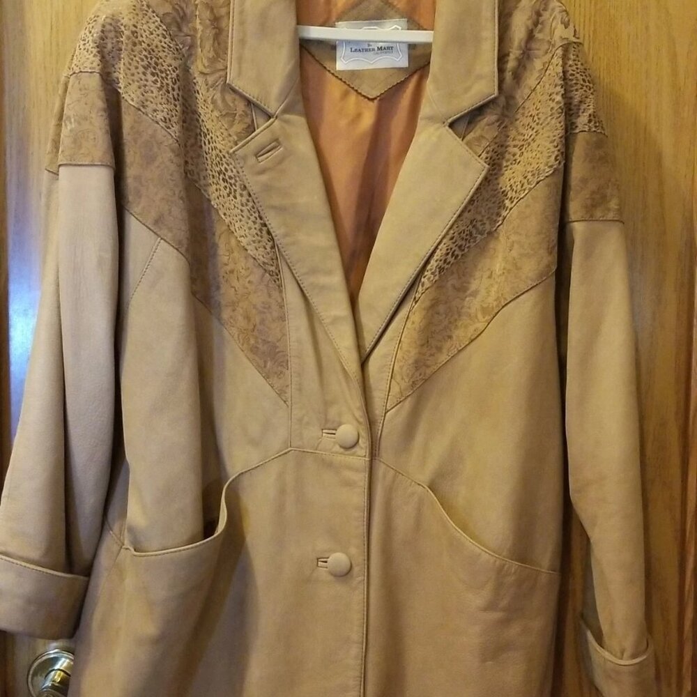 Vtg 1980s Fan-dang-go Leather Mart Jacket Coat Embossed Floral & Cheetah Pattern